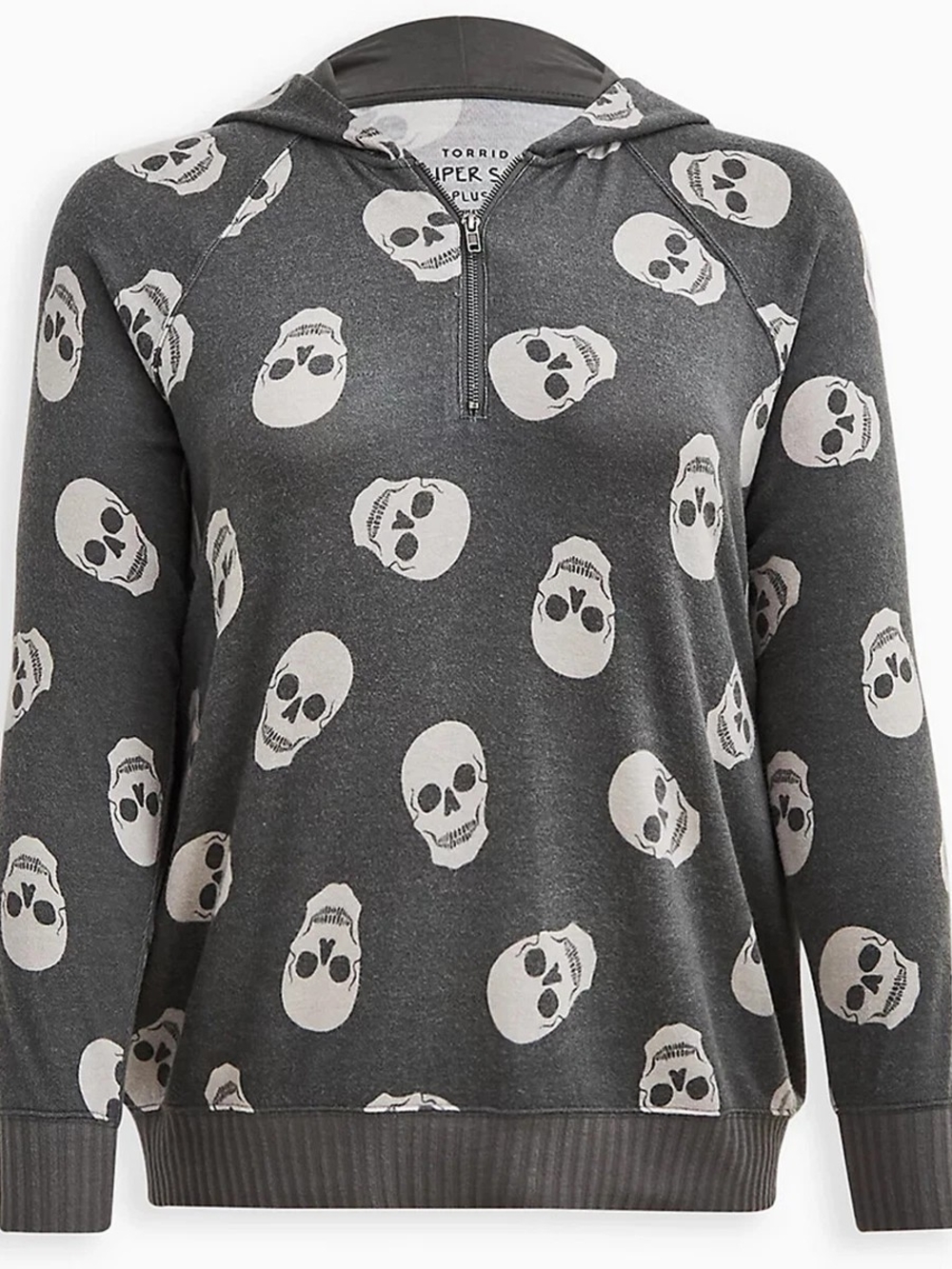 Torrid Women's Gray Skull Print Hooded Pullover Shirt